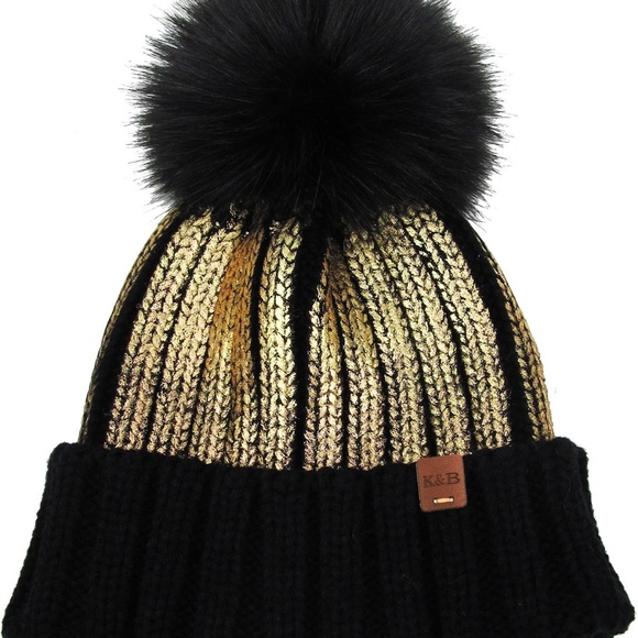 Winter Hat Pom Pom with gold trim - Picture 2 of 2